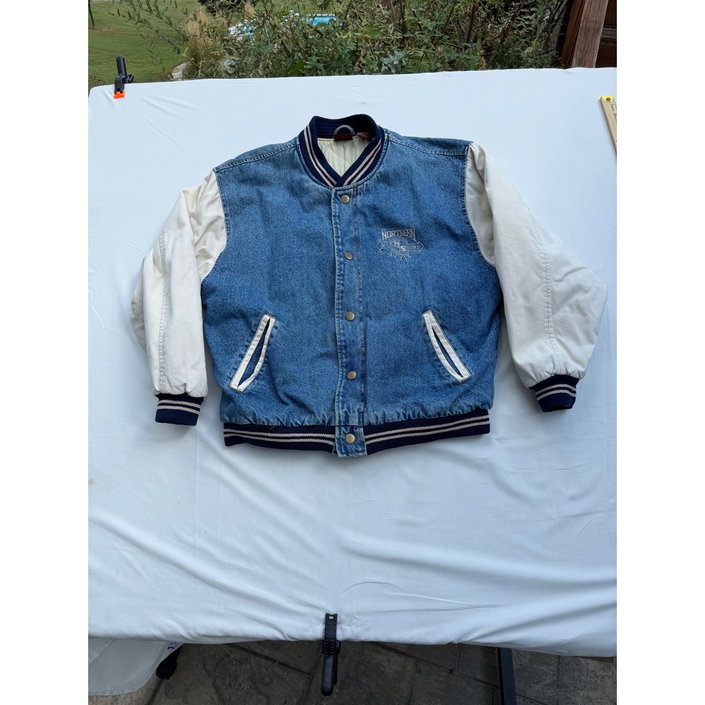Northern Style Vintage Denim Varsity two tone 90's Jacket Mens Medium Blue Cream